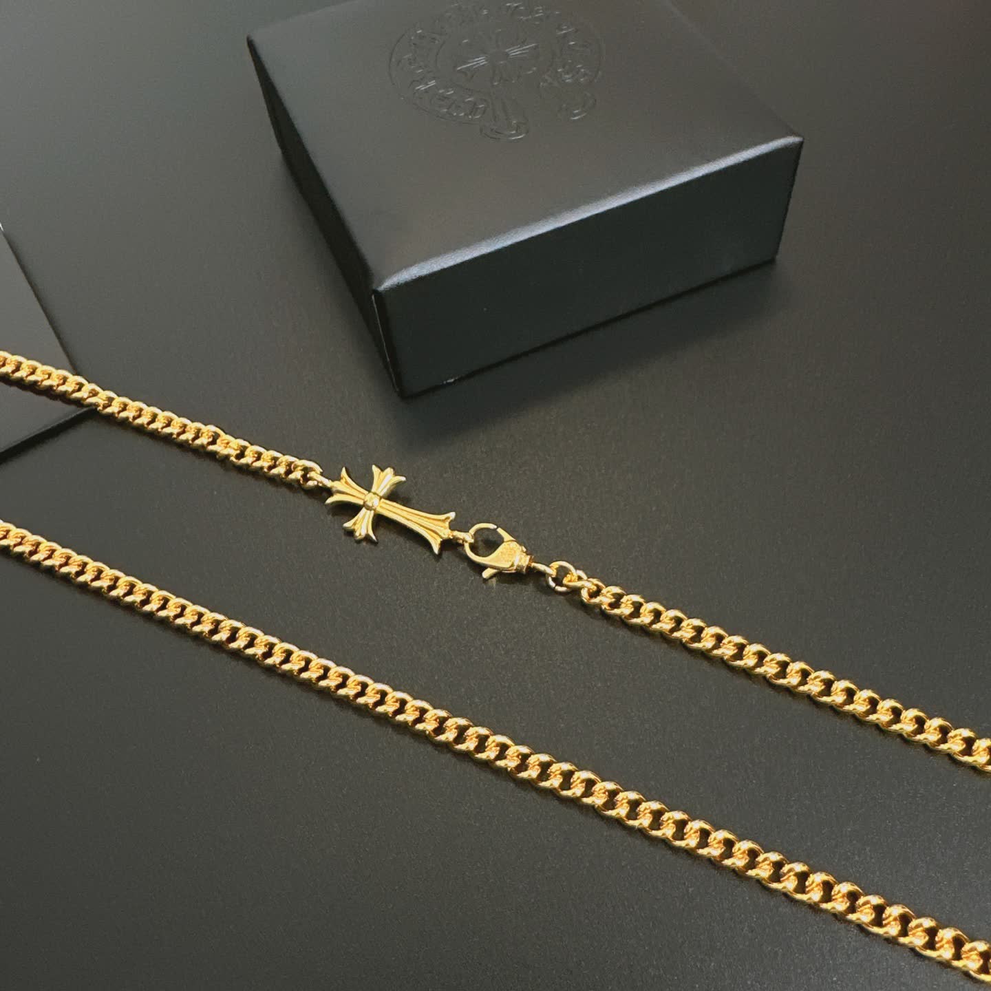 Chrome Hearts Rome Jewelry Gold-Plated Chain with Cross Pendant